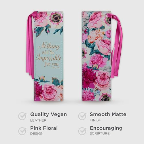 Image of Christian Art Gifts Faux Leather Bookmark: Nothing Will Be Impossible