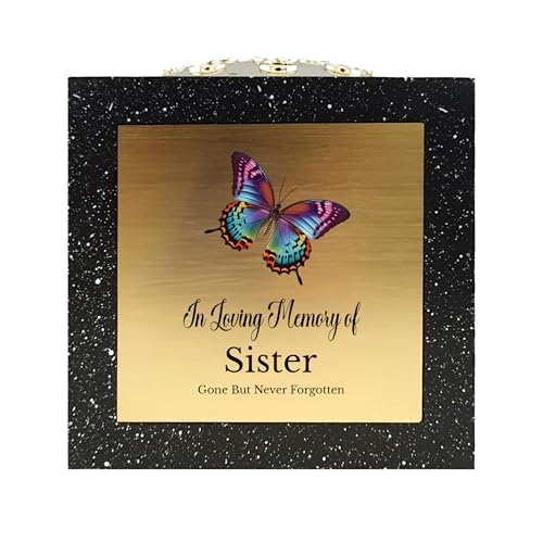 In Loving Memory Of Memorial Rose Bowl Grave Marker Flower Pot Vase With Butterfly Design Mum Dad Gran & Lots More Black/Gold (UV PRINTED) (Sister)