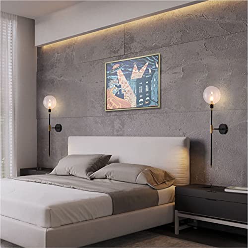 Image of KCO KCOLighting 1-Light Sconces Wall Light Gold Black Modern Wall Mounted Sconce Globe Glass Shade Wall Lamp with Long Arm for Bedroom Hallway (Clear,2 Pack)