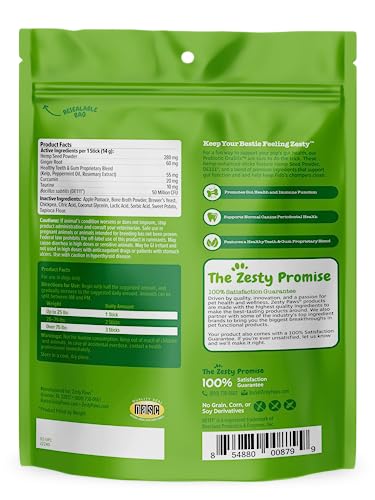 Zesty Paws OraStix for Dogs - Probiotic Sticks with Hemp Seed Curcumin Ginger Root Taurine - Supports Gut Function Flora Immune System Proprietary Healthy Teeth Gum Blend - 25oz - Thumbnail 6