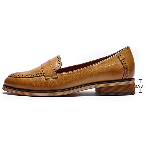 Image of Mona flying Women's Classy Leather Penny Loafer Dress Casual Slip on Flat Office Work Shoes for Ladies