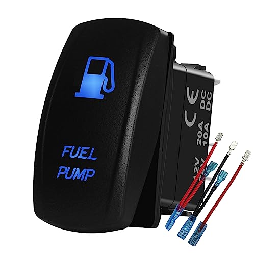 BACAUTOPARTS Blue Led Fuel Pump Rocker Switch with Wires 5Pin ON Off Toggle Switch for Car Truck 4x4 Chevy Tractor Side by Side UTV 12V/20A 24V/10A