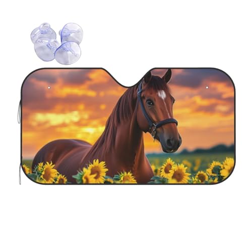 Parasol de parabrisas delantero de caballo y girasol para coches y furgonetas de 70x130cm