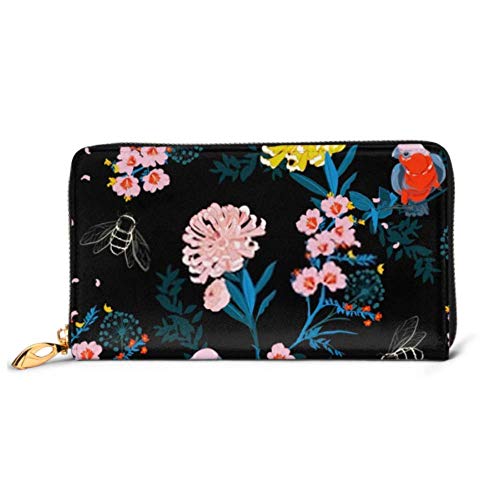 Preisvergleich Produktbild JHGFG Mode Handtasche Reißverschluss Brieftasche Dark Japanese Garden Night Blooming Flowers Telefon Clutch Geldbörse Abend Clutch Blocking Leder Wallet Multi Card Orga