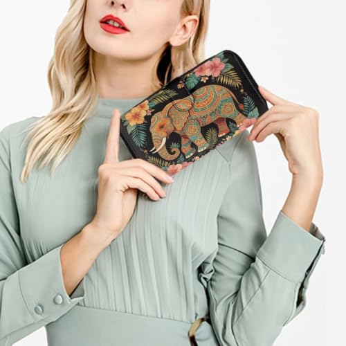 Image of COEQINE Ladies Wallets Pink Leopard Heart Black Printed Leather Phone Long Clutch Purses Check Coin Change Holder