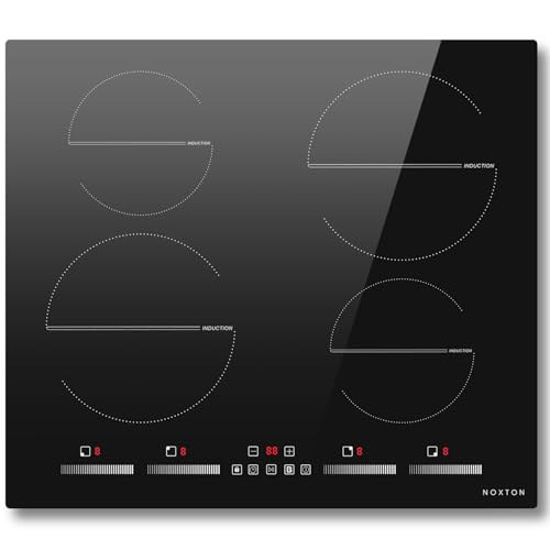 NOXTON Placa de inducción 4 fuegos 60 cm encastrable con booster, placa de inducción autosuficiente 4 placas con deslizador, booster, temporizador, bloqueo para niños, pausa