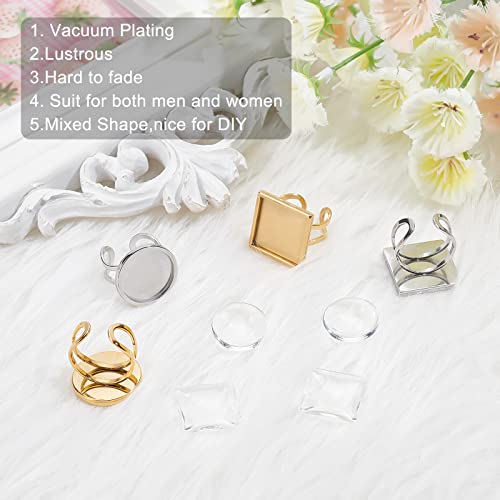 UNICRAFTALE 8 Sets 2 Colors 304 Stainless Steel Cuff Pad Ring Settings Square & Flat Round Tray Cuff Finger Rings Stainless Steel Bezel Rings with Transparent Glass Cabochons for DIY Ring Jewelry - Image 4