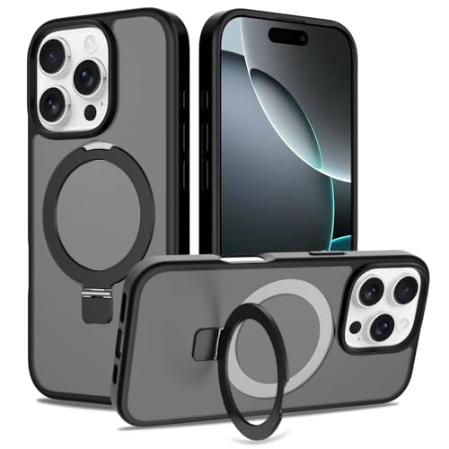 Image of Magnetic for iPhone 16 Pro Case, 6.3 inch, Compatible with MagSafe, Rugged Kickstand, Not-Yellowing Military-Grade Protection, Matte Black