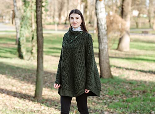 Image of SAOL 100% Merino Wool Cowl Neck Button Poncho for Ladies