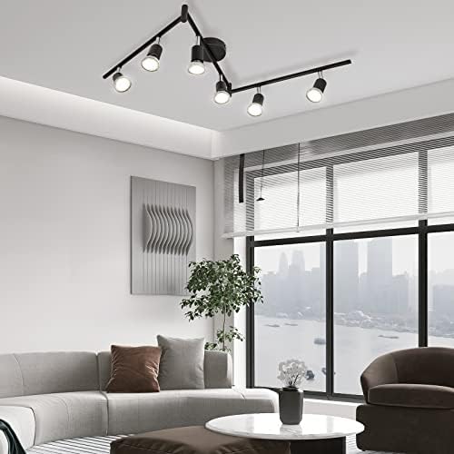 Bojim 6X LED Ceiling Spot Lights Bar Matt Black, 4000K Natural White, Ceiling Spotlight for Kitchen, Living Room, Bedroom, Rotatable & Swivelling, 220V-240V IP20, 6-Pack 6W GU10 LED Bulbs Included