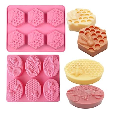 WYAHYQ 2Pcs Silicone Moulds 6 Cavities Honeycomb Bee Soap Moulds Hexagonal and Oval Moulds for Making Handmade Soaps Cover