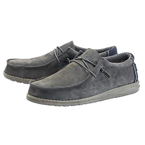 Image of HEYDUDE Men's Wally Suede Grey Size 6 | Men's Shoes | Men's Lace Up Loafers | Comfortable & Light-Weight