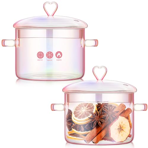 Pink 1.5L Heart-Lid Glass Pot 2-Pack