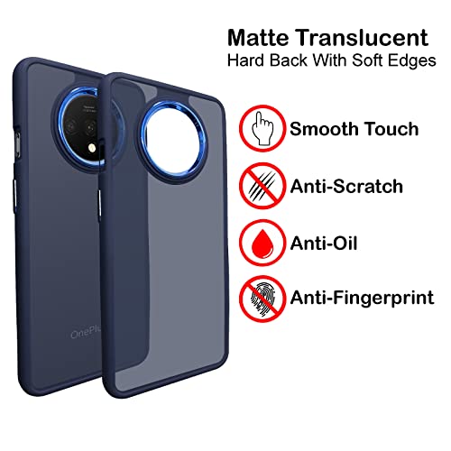 Image of A rtistque Frosted Translucent Back Cover Case for Oneplus 7T | Electroplated Chrome Ring | Raised Camera Edges for Protection | Smooth Sides TPU - Blue