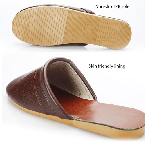 Men's & Women's Minimalist Leather Blend & Faux Leather Slippers - Red, Solid, Slip-On, Round Toe, Closed Toes, Non-Slip, All Seasons, Home, Office, Living Room, Kitchen, Guests4