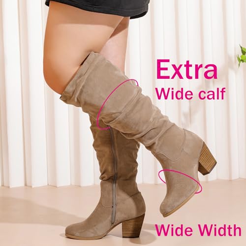 Luoika Women's Extra Wide Calf Slouchy Knee High Boots, Wide Width Knee-High Boots Low Stacked Heel Side Zipper Winter Fall Tall Boots.2