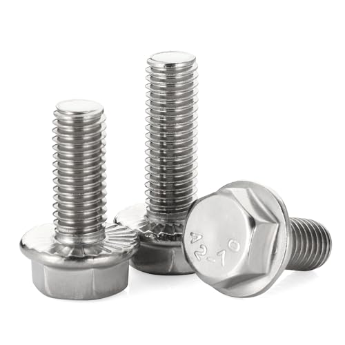 Image of Mellewell 3 /8-16 x 1-3 /4 inch Flanged Hex Head Bolts Flange Hexagon Screws, Stainless Steel A2, DIN 6921, 10 PCS