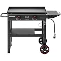 FEASTO 28" 2-Burner Propane Gas Griddle with Cart, 30,000 BTU, 458 Sq. In. Cooking Area, Outdoor Heavy-Duty Flat Top Grill with Front Grease Cup, Side Table, for Camping, Tailgating & Backyard, Black