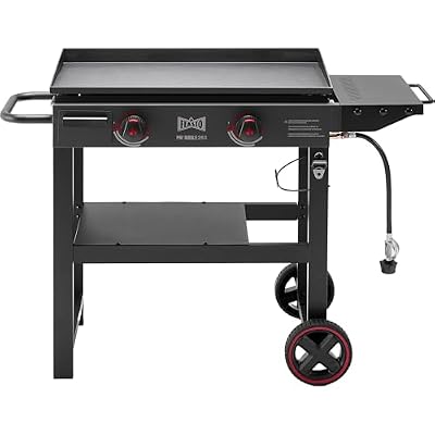 FEASTO 28" 2-Burner Propane Gas Griddle with Cart, 30,000 BTU, 458 Sq. In. Cooking Area, Outdoor Heavy-Duty Flat Top Grill with Front Grease Cup, Side Table, for Camping, Tailgating & Backyard, Black