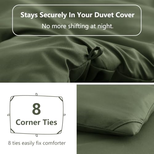 Image of HIMEET Full Size Comforter Sets, 3 Pieces with 2 Pillowcases, Olive Green | 270GSM Down Alternative Fill, Oeko-TEX Certified, 8 Corner Ties Quilted, All Season, Fluffy Bed Set, Bedroom Decor Bedding
