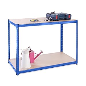 90cm x 120cm x 60cm, Blue 2 Tier 300kg Per Shelf), 600kg Capacity Garage Shed Workbench, 5 Year Warranty