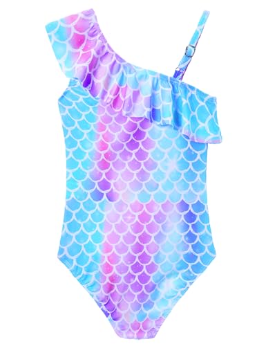 Image of Snowheart Girls Swimsuit Adjustable Shoulder Strap UPF50+ One-Shoulder Ruffle Bathing Suit 3-12T