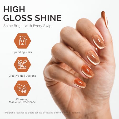 Image of MelodySusie Jeweliver Cat Eye Gel Nail Polish, 0.5 Fl Oz Brown Glitter Holographic Magnetic Nail Polish with Magnet, UV Nail Polish for Nail Art Manicure Salon DIY at Home C68