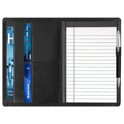 Gorbado Classic Padfolio/Junior Portfolio Folder Case, A5 Business Organizer Binder for Men Women, 5 x 8 Writing Pad Included, Black Cover