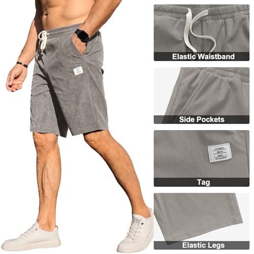 HOTake Mens Corduroy Shorts Casual 7 Inch Elastic Waist Drawstring Summer Beach Loose Fit Shorts2