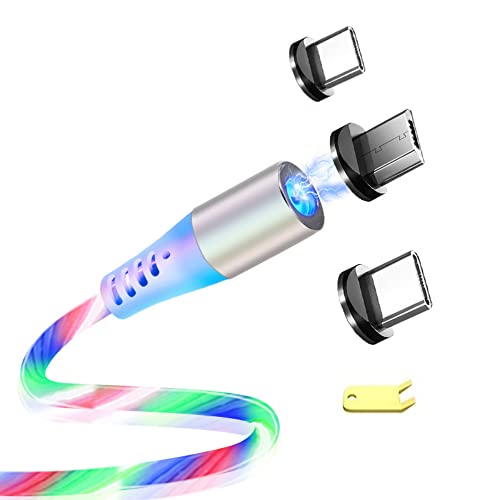 CompuPort 3in1 LED Flowing Magnetic Charging Cable Luminous Multi Colors Quick Connect 360Â° Visible Charger USB Cable (Compatible with Micro/Type-C USB)