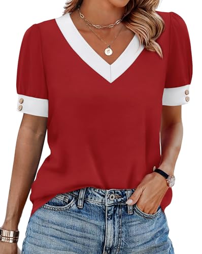 WIHOLL Womens Tops Boho Summer Outfits 2026 Short Sleeve Shirts with Bottons Beach Vacation Clothes Casual S-3XL