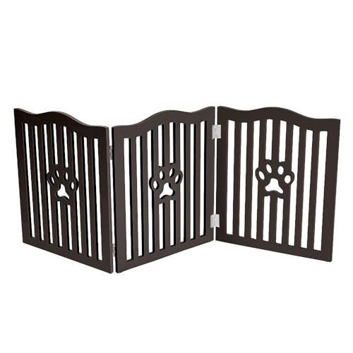 Trimate Pet Gate Wooden Free Standing Dog Gate for Small Dogs and Cats. Great Folding Fence for Doorways Halls Stairs. Espresso
