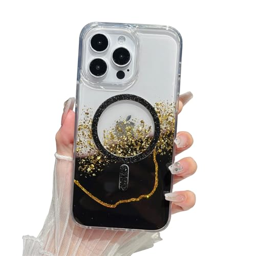 Image of mobistyle Compatible with iPhone 13 Pro | Magentic Glitter Gradian Elegant | Camera Lens Protection Back Cover Case for Women Girls iPhone 13 Pro (Black)