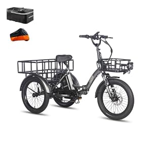 Fafrees F20 Mate Elektro-Dreirad | Klappbar, 48V Akku, 65Nm Motor | 20"×3.0 Allwetterreifen, 180kg Lastenfähigkeit, Senioren-E-Bike (18Ah - mit Frontrahmen + großem Heckrahmen, Grauer Stil 2)