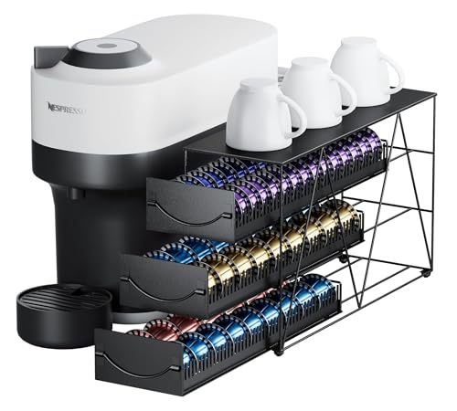 Le tiroir HFHOME peut contenir 90 dosettes Vertuo, organisateur de dosettes N à 3 niveaux, support de rangement de capsules de café en métal - Comptoir de...