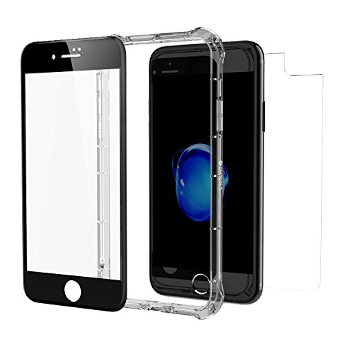 InvisibleShield Glass+ Contour 360 - Protector de Pantalla para Apple iPhone 8 Plus/7 Plus, Color Negro Transparente