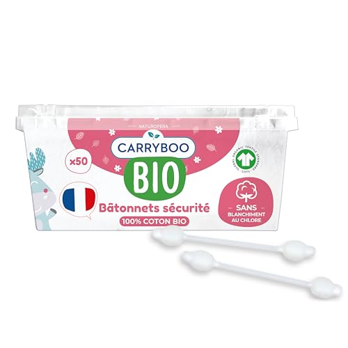 CARRYBOO - Palitos de seguridad para bebé de algodón orgánico - Caja de 50 palos