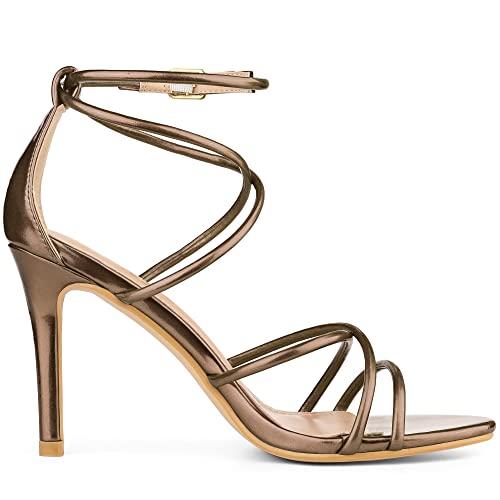 Allegra K Allegra K Women's Open Toe Strappy Straps Stiletto Heel Brown Sandals 6 M US