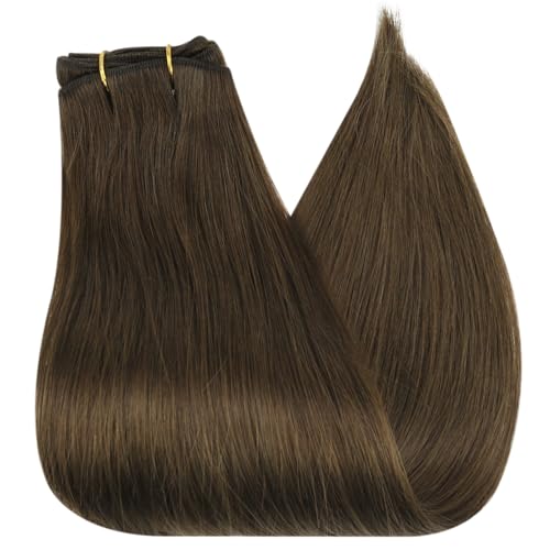 Image of Full Shine 24 Inch Weft Hair Extensions 130G Invisible Long Straight Hair | Color Medium Brown, Invisible Human Hair Sew In, Long Straight Hair, Wedding Looks, Travel Styling, Daily Wear
