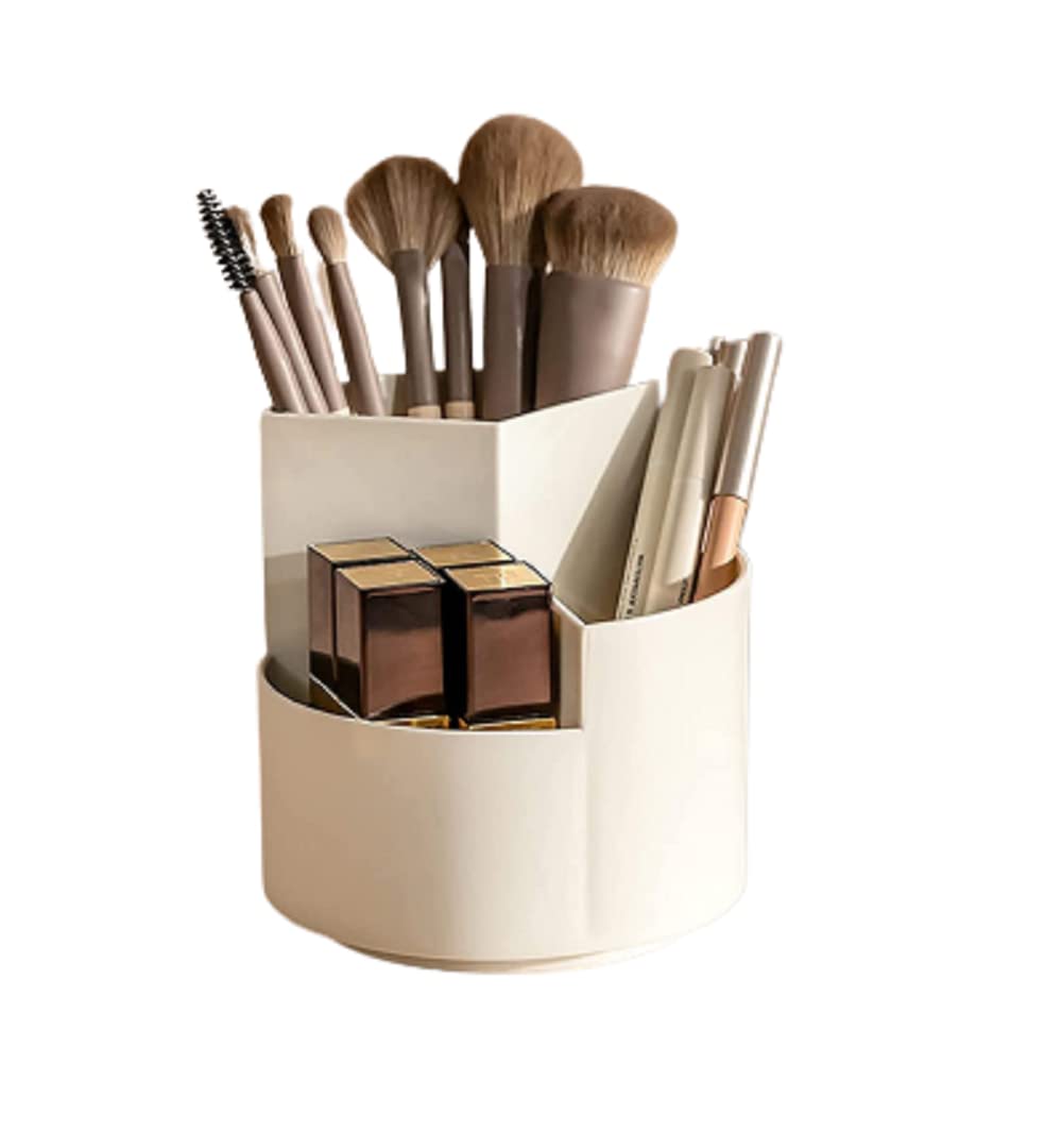 XactonMakeup & Desk Organizer I 3 Compartment Plastic Case Holder I Pen, Pencil & Cosmetic Box I Multi-Functional Storage & Display Tray I Stand for Home, Office, Dressing Table Accessories (Beige)