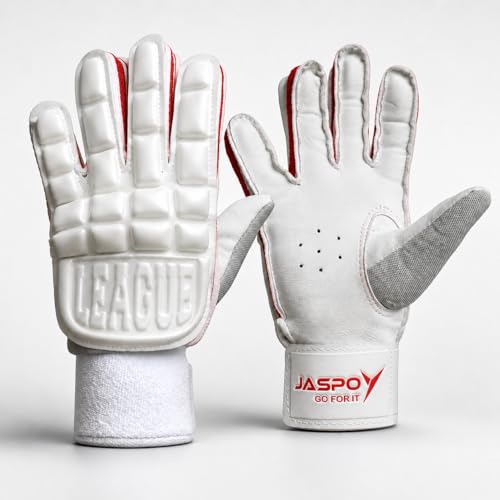 Image of Jaspo League Cricket Batting Gloves | Leather Palm for Superior Grip | EVA Foam Padding| Tri Curve Design| Air Vents| Towel Elastic Wrist| Nylon Mesh & Stitch| Ideal for Tennis Ball Cricket & Practice
