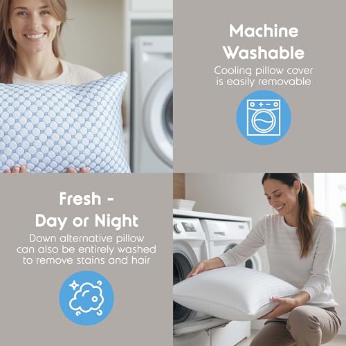 Image of Nestl Cooling Memory Foam Pillow with Down Alternative Pillows Combo Set - Queen Size Set of 2, 1 Soft and 1 Firm, Adjustable for Side, Back, Stomach Sleepers, Breathable Washable Bed Cover, 20 inchx30 inch