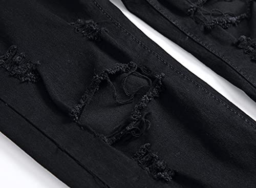 Men's Ripped Slim Casual Distressed Denim Pants Fit Straight with Zipper Jeans Skinny Retro Stretch Jean Trousers (Black,34)4