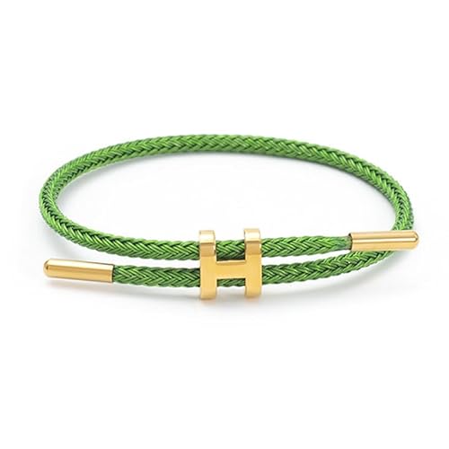 PPbuky Steel Bracelet Link, Adjustable H-shape Wire Rope Bracelet, Lucky Jewelry with Titanium Buckle for Birthday, Valentine's, Graduation, Fashion Gift for Women, Men, Lovers, Friends, Green