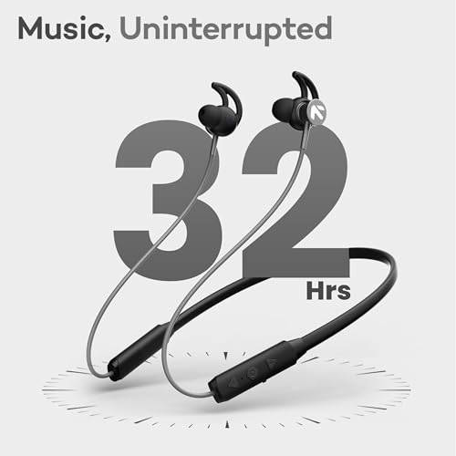 Image of GOBOULT EQCharge Bluetooth Earphones with 32H Playtime, Zen ENC Mic, Dual Device Connectivity, Type C Fast Charging, 14.2mm Bass Driver, Made in India (Jet Black)