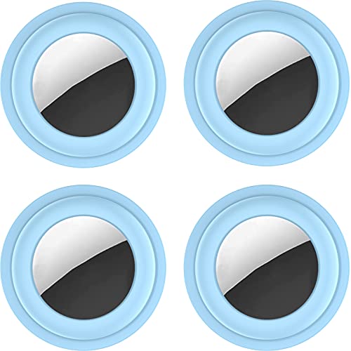 Image of 4 Pack Silicone Case for AirTags, Portable Tracker Holder Anti-Scratch Lightweight Skin Soft Rubber Shockproof Protective Finder Cover for Apple AirTag Case with Self-Sticker - Light Blue