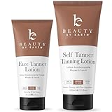 Self Tanner Face & Body - With Organic Aloe Vera & Shea Butter, Sunless Tanning Lotion, Bronzer Buildable Light, Medium or Dark Tan, Fake Tan Self Tanners Best Sellers, 7.5oz (body) 3oz (face)