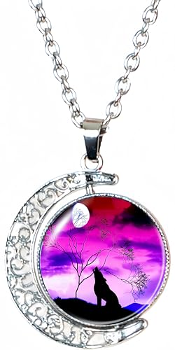 DEQIYIJI Wolf Gifts For Women Moon Pendant Necklace Jewelry Cute Aesthetic Animal Stuff