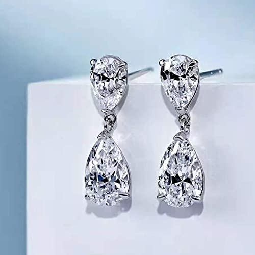 YUNKAI Cubic Zirconia Dangle Earrings for Women with Sterling Silver, Simulated Diamond Drop Earring Teardrop Classic, 6 Ct CZ Pear Cut, Jewelry Gifts for Birthday Christmas, Present for her2