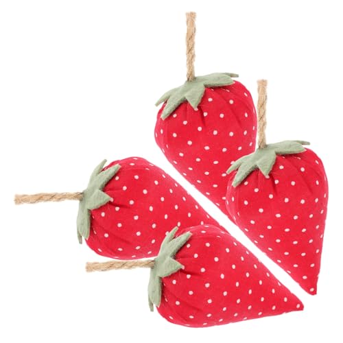 Luxshiny 4pcs Faux Fabric Strawberry Decor Fake Strawberry Vintage Artificial Cloth Strawberries Bowl Fillers for Farmhouse Spring Summer Baby Shower Wedding Decor Red